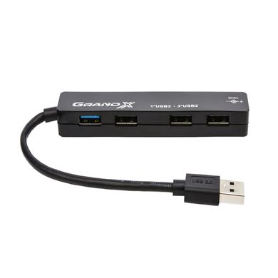 USB-хаб Grand-X Travel GH-406 (4 порти (1хUSB3.0+3хUSB2.0 вбудований USB-кабель)