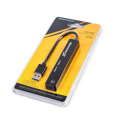 USB-хаб Grand-X Travel GH-406 (4 порти (1хUSB3.0+3хUSB2.0 вбудований USB-кабель)