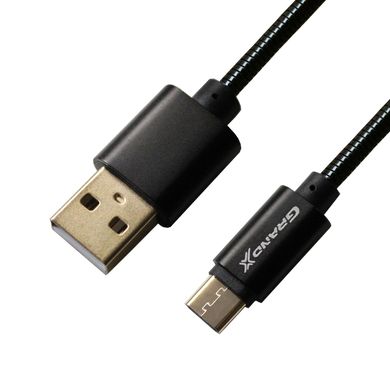 Кабель Grand-X USB-Type C MC-01B Black 2.1A, 1m, 100% мідь, захисне метеалеве покриття. Упаковка гіфтбокс з отвором