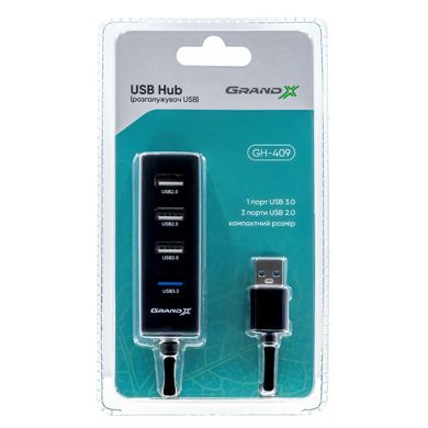 USB хаб Grand-X Travel 4 порти (1хUSB3.0+3хUSB2.0) (GH-409)