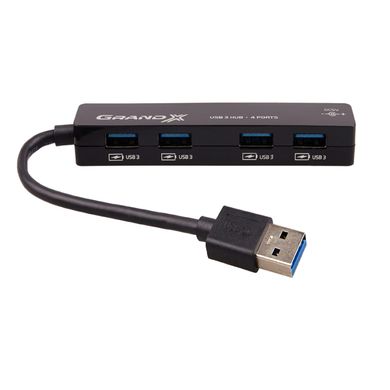 USB-хаб Grand-X Travel GH-408 (4 порти USB3.0 / вбудований USB-кабель)