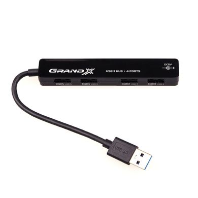 USB-хаб Grand-X Travel GH-408 (4 порти USB3.0 / вбудований USB-кабель)