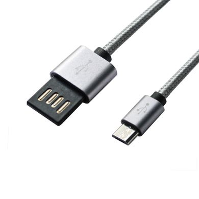 Кабель Grand-X USB-micro USB FM02 2,1A, 1m, 100% мідь, Grey/Black симетр розєм, дод.захист - обплетення, Гіфтбокс