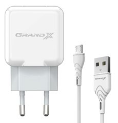 Зарядний пристрій Grand-X CH-03UMW USB 5V 2,1A White з захистом від перенавантажень + cable USB -> micro USB, Cu)