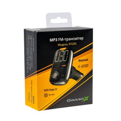 FM-трансмітер Grand-X 97GRX Bluetooth V5.0, MicroSD, 2USB QuickCharge 3.0+1А, MegaBass, hands free