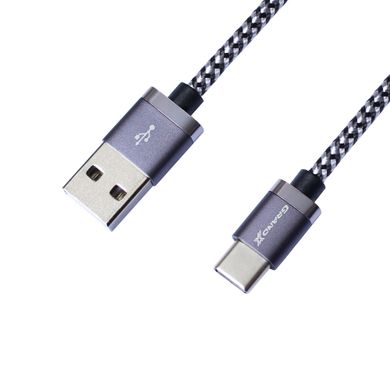 Кабель Grand-X USB-Type C FC-07 3A, 1m, Silver/Black дод.захист - обплетення. Упаковка-гіфтбокс з вікном