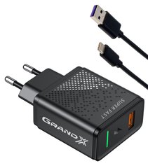 Зарядний пристрій Grand-X CH-850T 22.5W Super Fast 5-в-1 QC 3.0, AFC, SCP,FCP, VOOC, 1 USB+TypeC